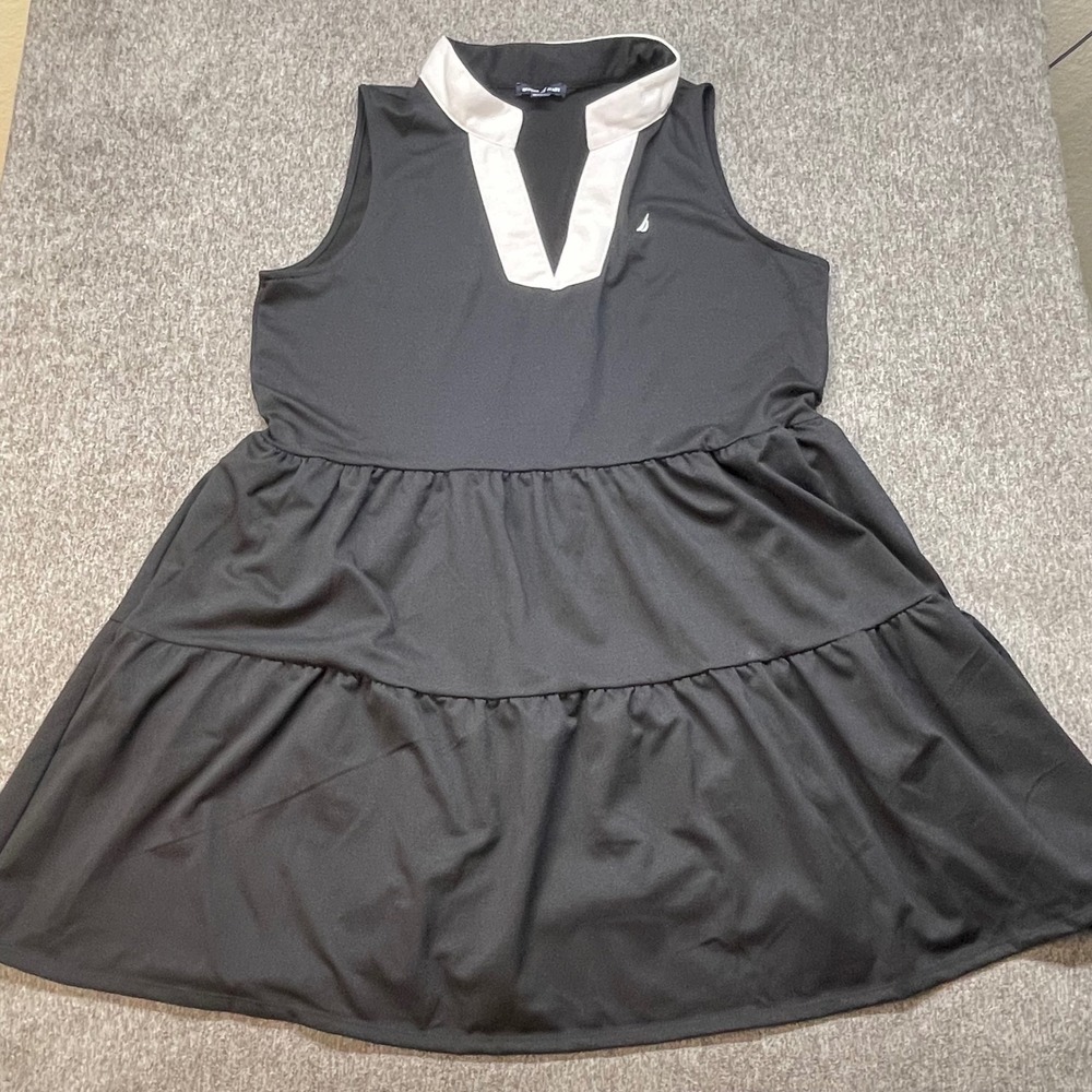 Nautica Jeans Womens XXL Black Sleeveless Tiered Ruffle V-Neck Sporty Dress Boat